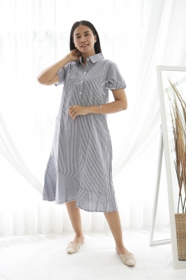 Angie Midi Dress Basic Striped Motif - NADR 12 Biru